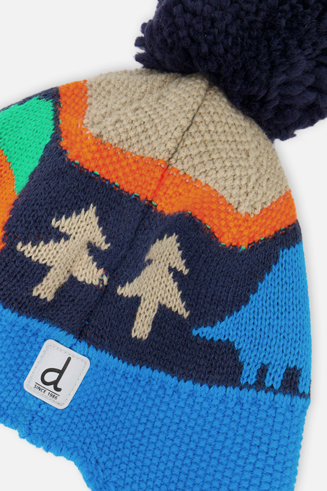 Winter Peruvian Knit Hat With Pompom Blue Dinosaur Print